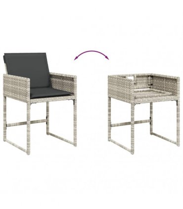 vidaXL 7 Piece Garden Dining Set with Cushions Light Grey Poly Rattan