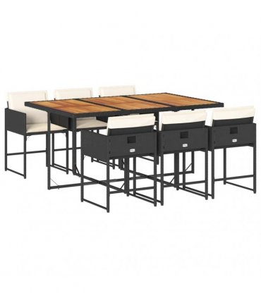 vidaXL 7 Piece Garden Dining Set with Cushions Black Poly Rattan