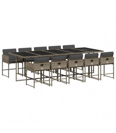 vidaXL 11 Piece Garden Dining Set with Cushions Grey Poly Rattan