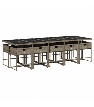 vidaXL 11 Piece Garden Dining Set with Cushions Grey Poly Rattan
