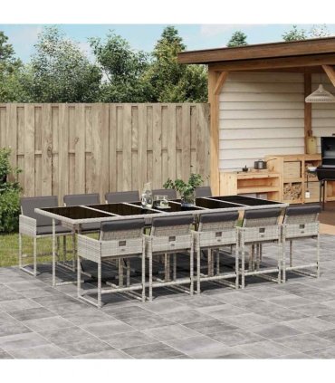 vidaXL 11 Piece Garden Dining Set with Cushions Light Grey Poly Rattan