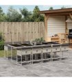 vidaXL 11 Piece Garden Dining Set with Cushions Light Grey Poly Rattan