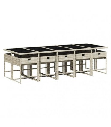 vidaXL 11 Piece Garden Dining Set with Cushions Light Grey Poly Rattan