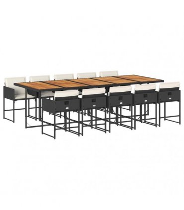 vidaXL 11 Piece Garden Dining Set with Cushions Black Poly Rattan