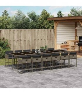vidaXL 13 Piece Garden Dining Set with Cushions Grey Poly Rattan