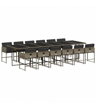 vidaXL 13 Piece Garden Dining Set with Cushions Grey Poly Rattan