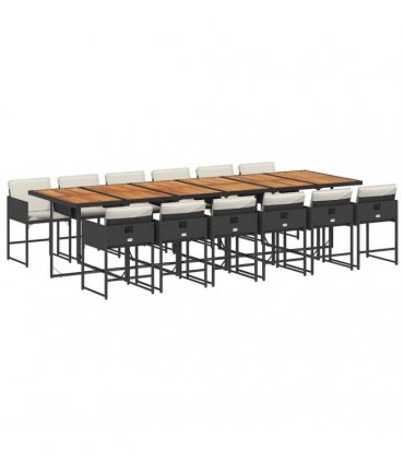 vidaXL 13 Piece Garden Dining Set with Cushions Black Poly Rattan