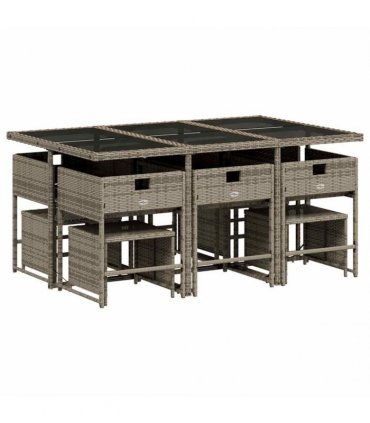 vidaXL 11 Piece Garden Dining Set with Cushions Grey Poly Rattan