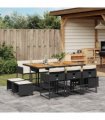 vidaXL 11 Piece Garden Dining Set with Cushions Black Poly Rattan