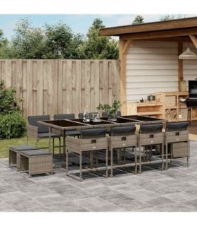 vidaXL 13 Piece Garden Dining Set with Cushions Grey Poly Rattan