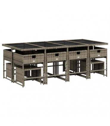 vidaXL 13 Piece Garden Dining Set with Cushions Grey Poly Rattan
