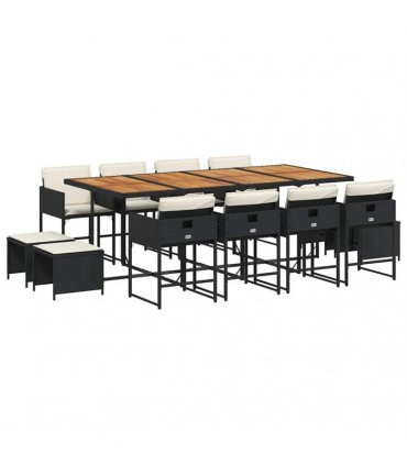 vidaXL 13 Piece Garden Dining Set with Cushions Black Poly Rattan