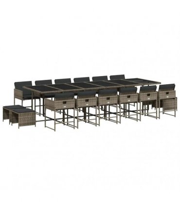 vidaXL 17 Piece Garden Dining Set with Cushions Grey Poly Rattan