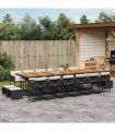 vidaXL 17 Piece Garden Dining Set with Cushions Black Poly Rattan