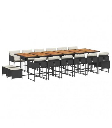 vidaXL 17 Piece Garden Dining Set with Cushions Black Poly Rattan