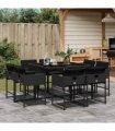 vidaXL 9 Piece Garden Dining Set with Cushions Black Poly Rattan
