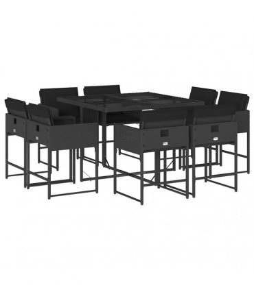 vidaXL 9 Piece Garden Dining Set with Cushions Black Poly Rattan