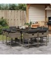 vidaXL 9 Piece Garden Dining Set with Cushions Grey Poly Rattan