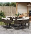 vidaXL 9 Piece Garden Dining Set with Cushions Brown Poly Rattan