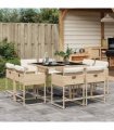 vidaXL 9 Piece Garden Dining Set with Cushions Beige Poly Rattan
