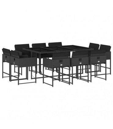 vidaXL 11 Piece Garden Dining Set with Cushions Black Poly Rattan