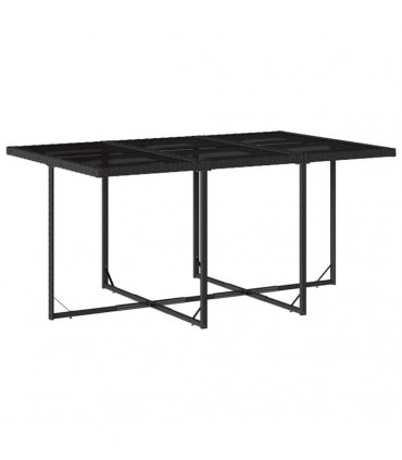 vidaXL 11 Piece Garden Dining Set with Cushions Black Poly Rattan