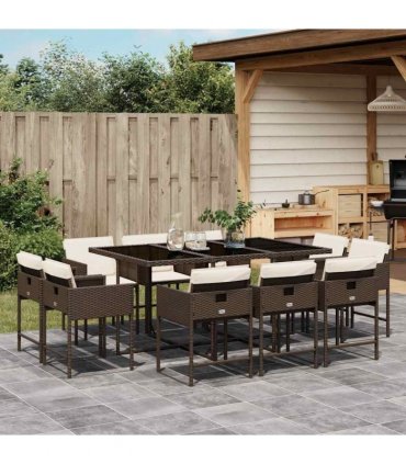 vidaXL 11 Piece Garden Dining Set with Cushions Brown Poly Rattan