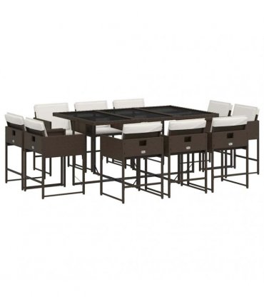 vidaXL 11 Piece Garden Dining Set with Cushions Brown Poly Rattan