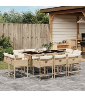 vidaXL 11 Piece Garden Dining Set with Cushions Beige Poly Rattan