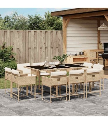 vidaXL 11 Piece Garden Dining Set with Cushions Beige Poly Rattan