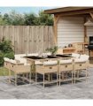 vidaXL 11 Piece Garden Dining Set with Cushions Beige Poly Rattan