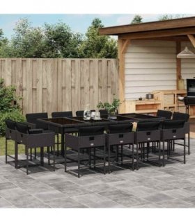 vidaXL 13 Piece Garden Dining Set with Cushions Black Poly Rattan