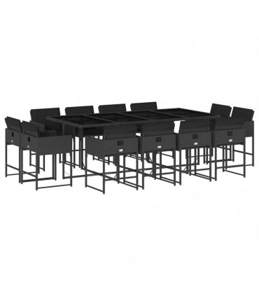 vidaXL 13 Piece Garden Dining Set with Cushions Black Poly Rattan