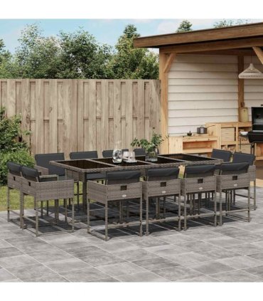 vidaXL 13 Piece Garden Dining Set with Cushions Grey Poly Rattan