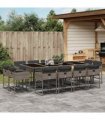 vidaXL 13 Piece Garden Dining Set with Cushions Grey Poly Rattan