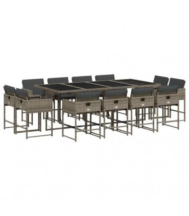 vidaXL 13 Piece Garden Dining Set with Cushions Grey Poly Rattan