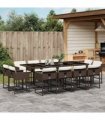 vidaXL 13 Piece Garden Dining Set with Cushions Brown Poly Rattan