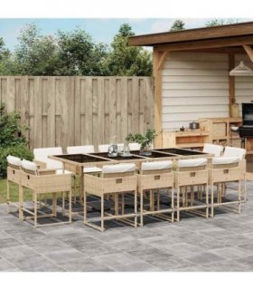 vidaXL 13 Piece Garden Dining Set with Cushions Beige Poly Rattan