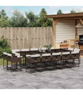 vidaXL 15 Piece Garden Dining Set with Cushions Brown Poly Rattan