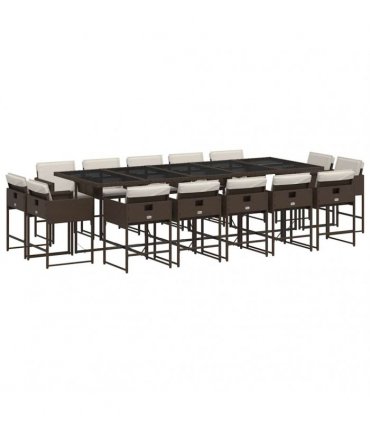 vidaXL 15 Piece Garden Dining Set with Cushions Brown Poly Rattan