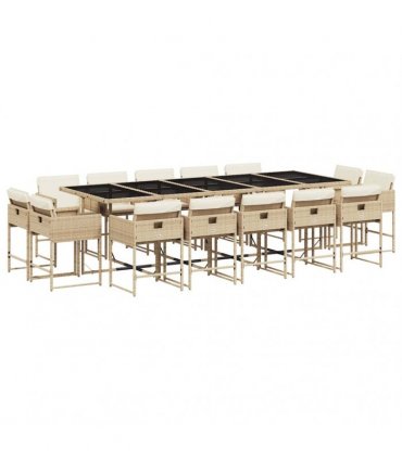 vidaXL 15 Piece Garden Dining Set with Cushions Beige Poly Rattan