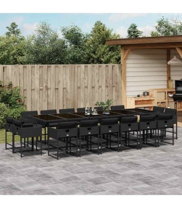 vidaXL 17 Piece Garden Dining Set with Cushions Black Poly Rattan