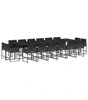 vidaXL 17 Piece Garden Dining Set with Cushions Black Poly Rattan