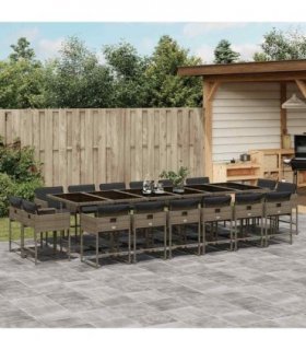 vidaXL 17 Piece Garden Dining Set with Cushions Grey Poly Rattan