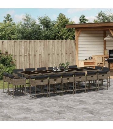 vidaXL 17 Piece Garden Dining Set with Cushions Grey Poly Rattan