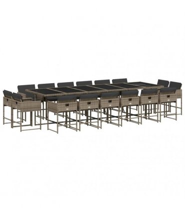 vidaXL 17 Piece Garden Dining Set with Cushions Grey Poly Rattan