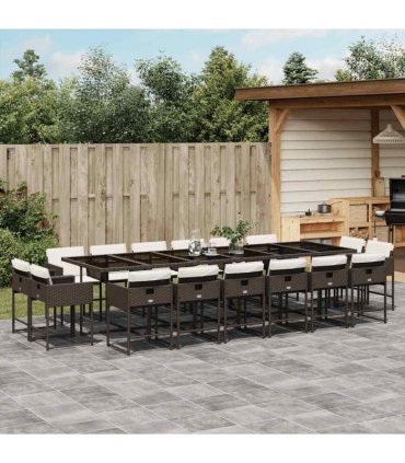 vidaXL 17 Piece Garden Dining Set with Cushions Brown Poly Rattan