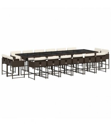vidaXL 17 Piece Garden Dining Set with Cushions Brown Poly Rattan