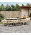 vidaXL 17 Piece Garden Dining Set with Cushions Beige Poly Rattan
