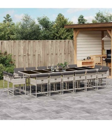 vidaXL 17 Piece Garden Dining Set with Cushions Light Grey Poly Rattan